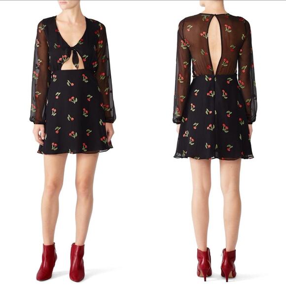 For Love And Lemons Cherry Twist Mini Dress Retro Burnout Velvet Pinup Cutouts L - Picture 7 of 7